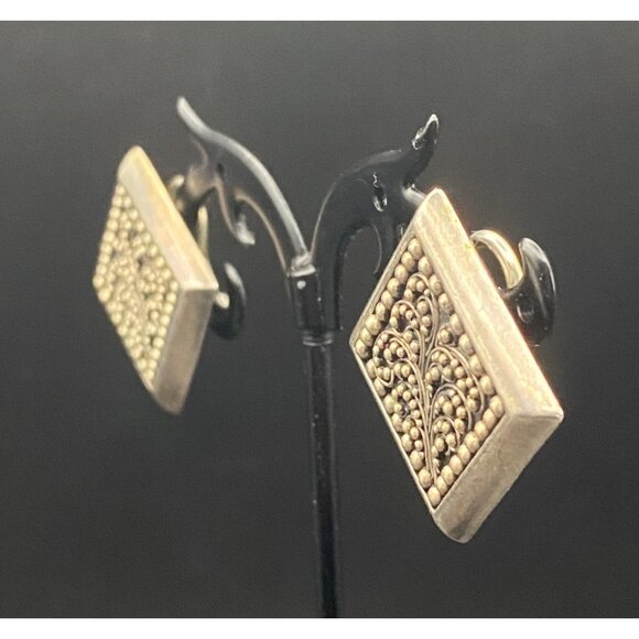 Vintage Lois Hill .925 Sterling Silver Square Clip-On Earrings Ornate Designer - Picture 3 of 10